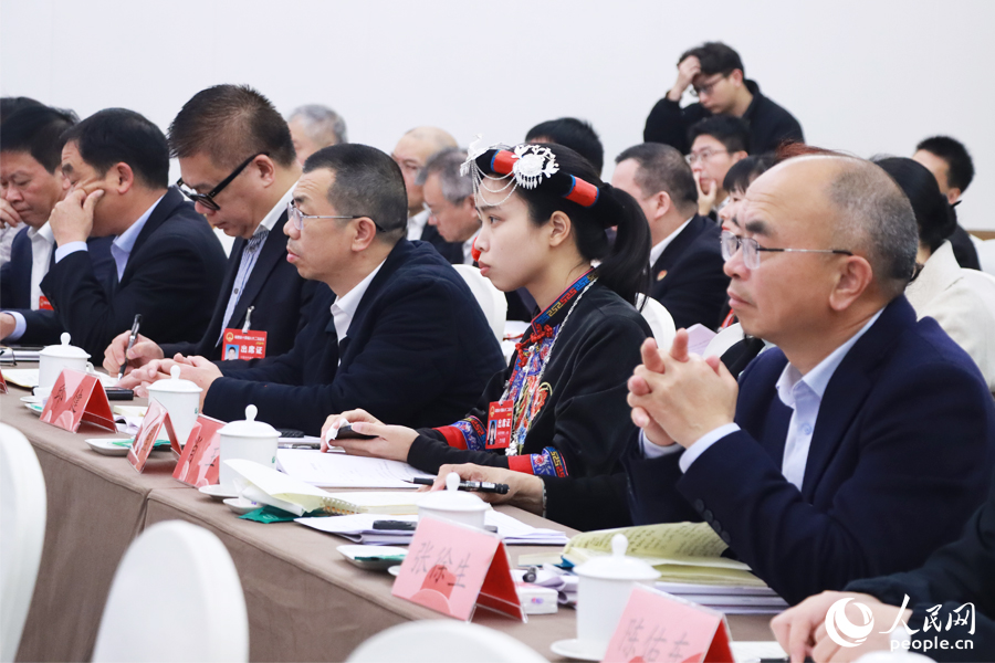 寧德代表團(tuán)代表認(rèn)真聽取建議。人民網(wǎng)記者 劉卿攝